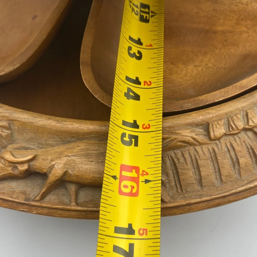 Vintage Hand Carved‎ Monkey Pod Wood 2 Tier Lazy Susan Philippines Tropical Tiki